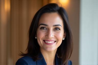 Professional headshot of Fatima Al Mansouri, a woman with warm smile, dressed professionally, against a soft, subtle background.